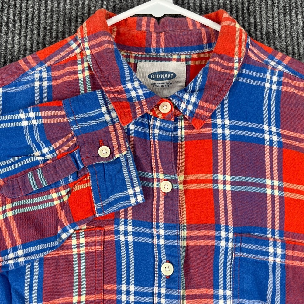 Old Navy Womens Shirt Large Red Blue Plaid Long Sleeve Button Up Casual